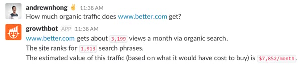 growthbot's response to organic traffic of better.com