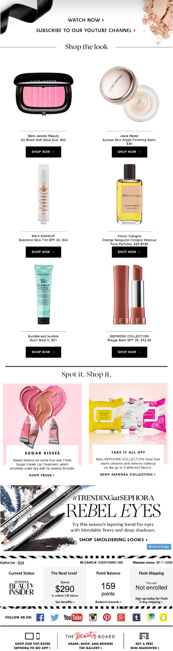 Sephora email newsletter content